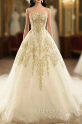 Champagne Lace Long Wedding Dress, Champagne Bridal Dress, Champagne Lace Wedding Semi Formal Prom Gown